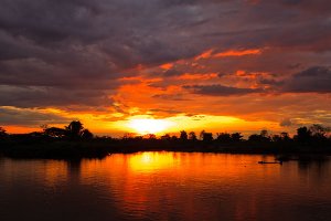 Sunset on the Mekong River, located on Don Det Island which forms part of the Four Thousand Islands, known locally as Si Phan Don.