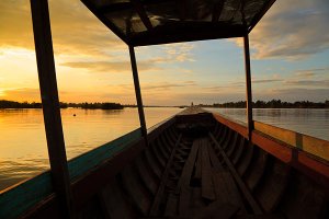 Sunset on the Mekong River, located on Don Det Island which forms part of the Four Thousand Islands, known locally as Si Phan Don.