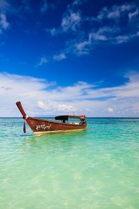 A long-tail boat on Ko Lipe, a small island surrounded by the Andaman Sea and located near the Tarutao National Park in southwest Thailand.