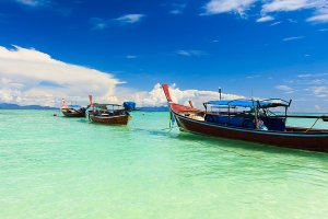 A long-tail boat on Ko Lipe, a small island surrounded by the Andaman Sea and located near the Tarutao National Park in southwest Thailand.