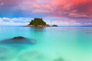 Sunset on Ko Lipe, a small island surrounded by the Andaman Sea and located near the Tarutao National Park in southwest Thailand.